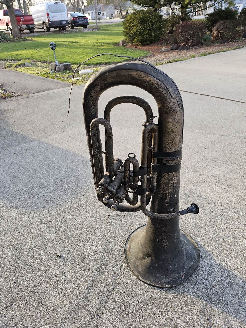 Vintage Black Metal Tuba Accent Piece - Home Decor
